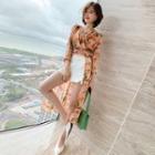 Set: 3/4-sleeve Floral Print Blouse + Shorts
