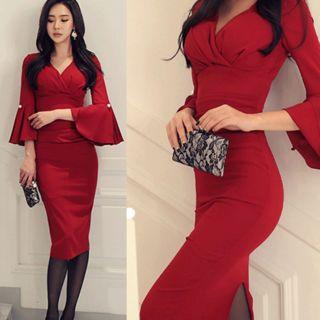 3/4-sleeve Midi Party Sheath Dress