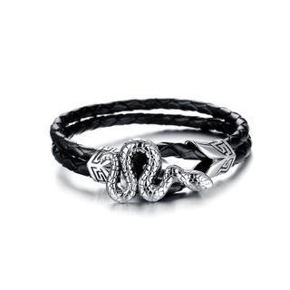 Fashion Personality Snake 316l Stainless Steel Multi-layer Black Leather Bracelet Silver - One Size