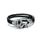 Fashion Personality Snake 316l Stainless Steel Multi-layer Black Leather Bracelet Silver - One Size
