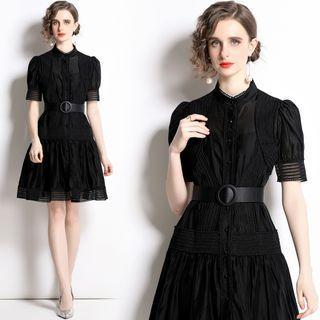 Set: Puff-sleeve Mini A-line Dress + Slipdress