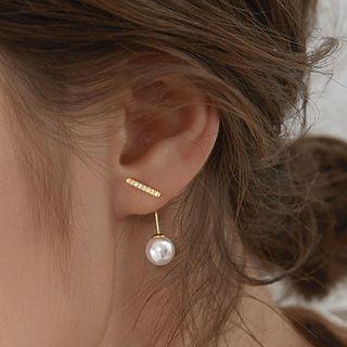 925 Sterling Silver Bar Faux Pearl Dangle Earring