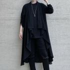 Long-sleeve Asymmetrical Plain Jacket Black - One Size