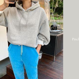 Cut-edge Fleece-lined Hoodie Melange Gray - One Size