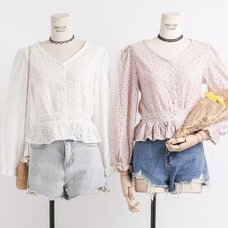 Eyelet V-neck Shirt