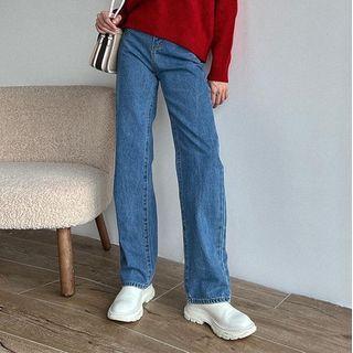 High Waist Panel Straight Leg Jeans