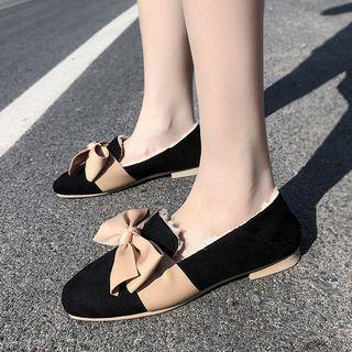 Faux Suede Bow-accent Fleece-lined Loafers