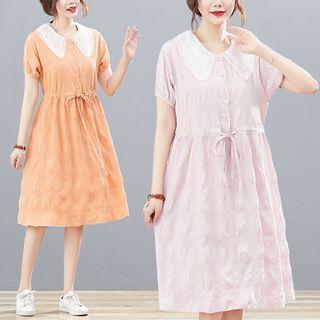 Lace Collar Drawstring-waist Midi A-line Dress