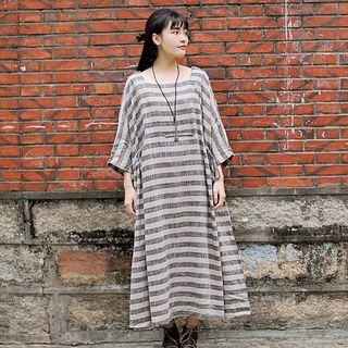 3/4-sleeve Striped Oversized Dress