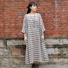 3/4-sleeve Striped Oversized Dress