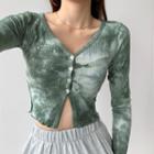 Tie-dyed Button-down Light Knit Top