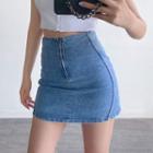 Zipper High-waist Denim Pencil Skirt