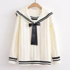 Sailor Collar Bow Sweater White - One Size
