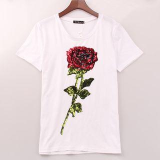 Sequined Rose Short-sleeve T-shirt