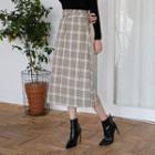 Belted Long Plaid Skirt