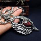 925 Sterling Silver Agate Wings Pendant Necklace