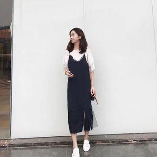 Set: Elbow-sleeve T-shirt + Strappy Midi Dress