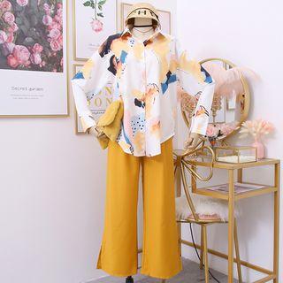 Set: Loose-fit Printed Shirt + Wide-leg Pants