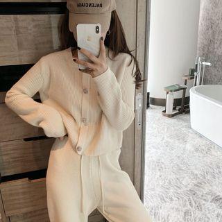 Rhinestone Button Rib Knit Cardigan