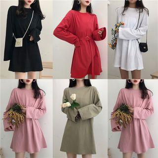 Long Sleeve Plain Tee With Belt