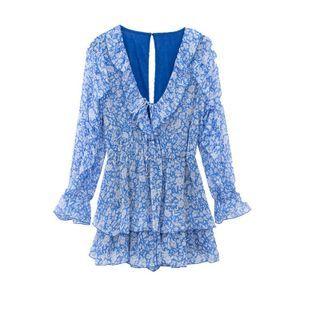 Bell-sleeve Floral Layered Romper