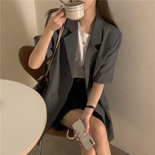 Short-sleeve Double Breasted Blazer Gray - One Size