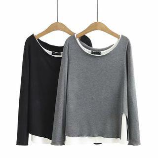 Plus Size Set: Plain Tank Top + Long-sleeve Knit Top