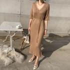 Laced V-neck Long Dress & Sash