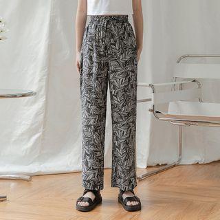 High-waist Elastic Printed Straight-leg Pants