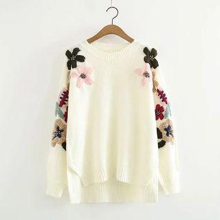 Floral Detail Dip-back Knit Sweater