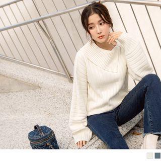 Boatneck Cropped Ribbed Knit Top