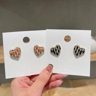 Heart Rhinestone Faux Leather Alloy Earring