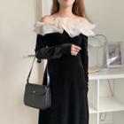 Long-sleeve Off Shoulder Midi Dress Black - One Size