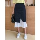Inset Contrast-panel Midi Skirt Navy Blue - One Size
