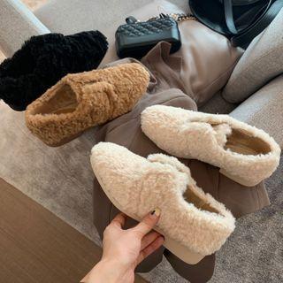 Block Heel Fleece Loafers