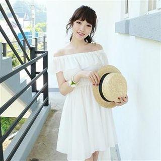 Off-shoulder Ruffle Chiffon Dress White - One Size
