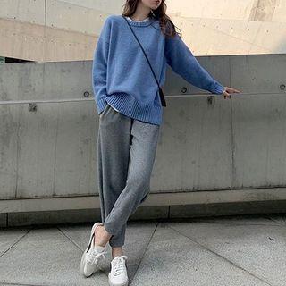 Set: Plain Loose-fit Sweater + Sweatpants