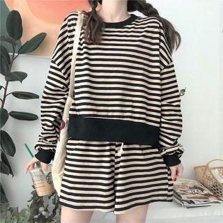 Set: Long-sleeve Striped T-shirt + Striped Sweatshorts