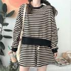 Set: Long-sleeve Striped T-shirt + Striped Sweatshorts