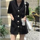 Elbow Sleeve Single Button Blazer Dress Black - One Size