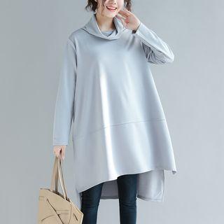 Plain Turtleneck Long-sleeve Tunic