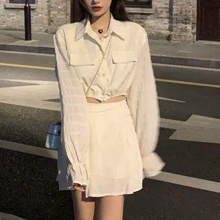 Bell-sleeve Crop Shirt / Mini A-line Skirt