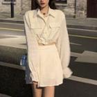 Bell-sleeve Crop Shirt / Mini A-line Skirt