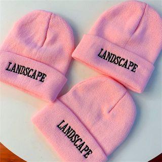 Embroidered Lettering Knit Beanie Pink - One Size