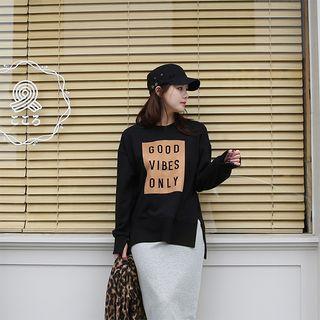 Letter Print Faux-suede Pullover
