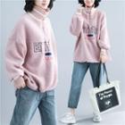 Turtleneck Letter Embroidered Pullover Pink - One Size