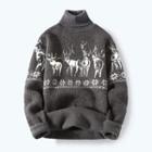 Reindeer Print Turtleneck Sweater