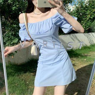 Plain Off-shoulder Slim-fit Dress