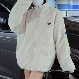 Embroidered Fleece Zip Jacket Off-white - One Size
