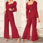 Puff-sleeve Dotted Jumpsuit